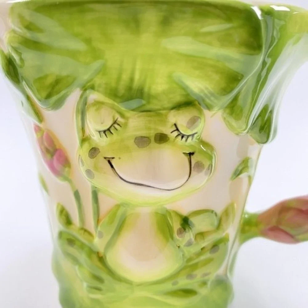 Pier 1 Imports Meditating Frog Mug Embossed Cup Yoga Frog Hand Painted